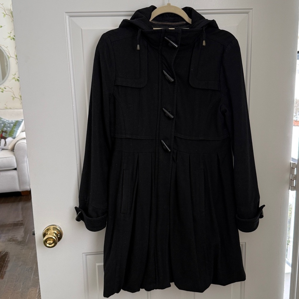 Forever Twenty One Y2K Black Wool Blend Babydoll Hooded Coat - Size Medium